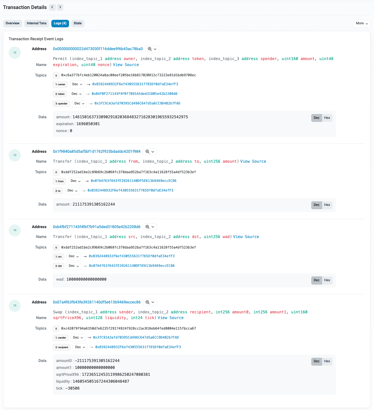 Looking up logs on Etherscan